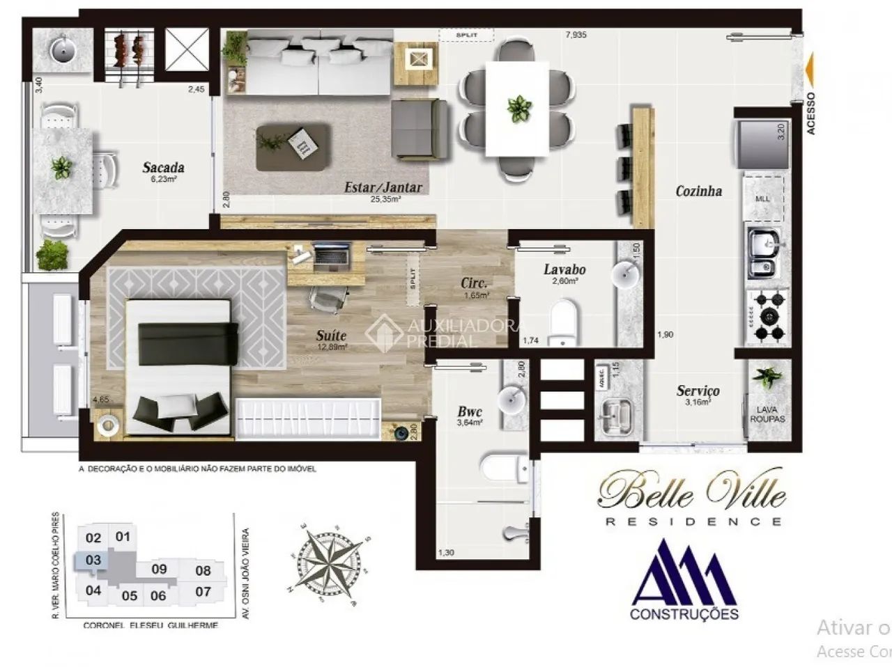 Belle Ville Residence com 1 Dormitório, sendo 1 suíte - Foto 2