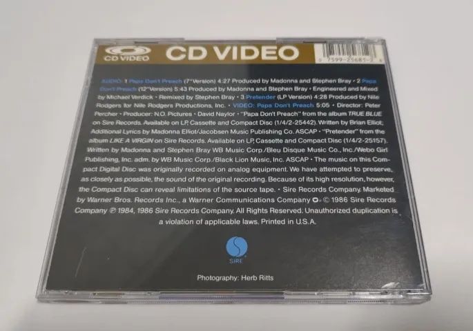 Madonna - Papa Don't Preach (CD Video - EUA) - Foto 2