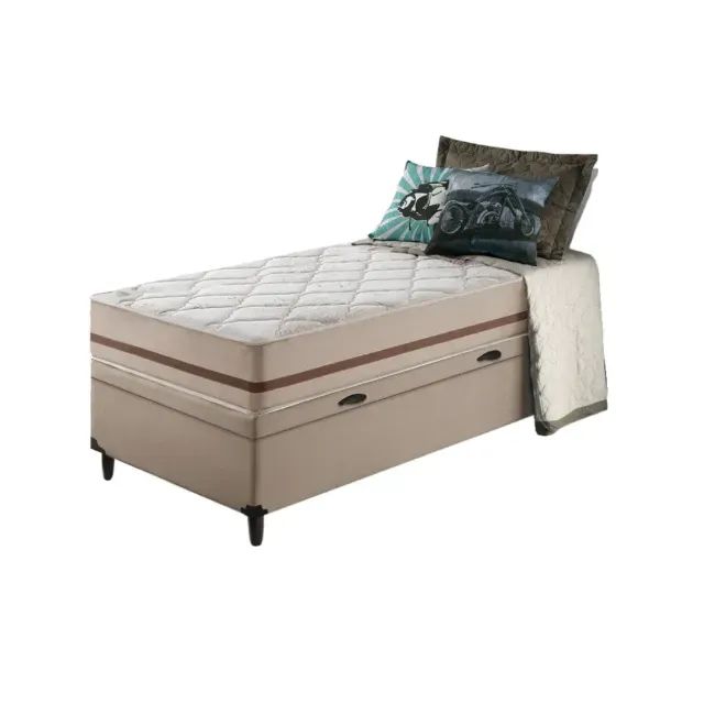 Cama Solteiro Completa com Colchão Bege Barata + Box Baú no Bege - Foto 2