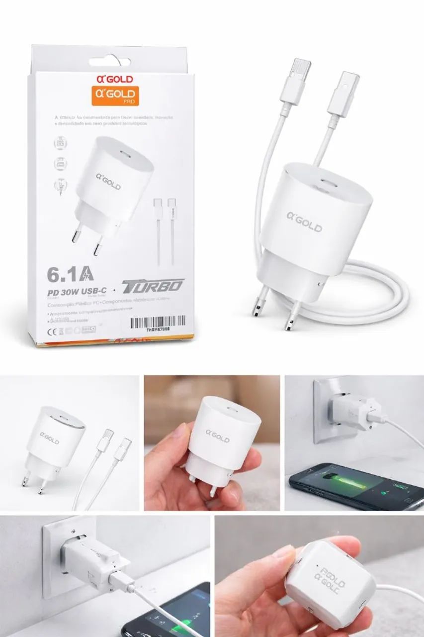 Carregador tipo C turbo, para iPhone e outros.