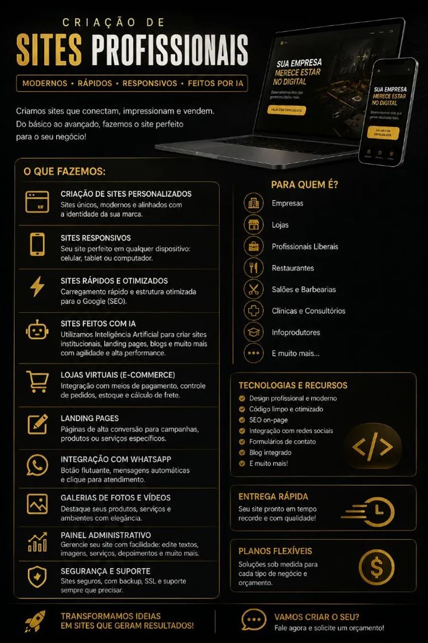 Trabalho criando sites para empresas. 
