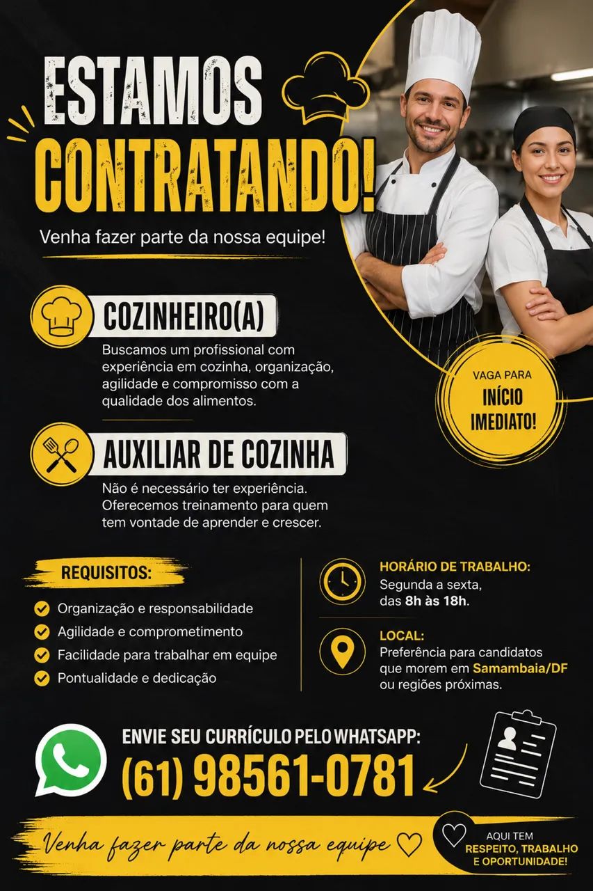 Contrato cozinheiro e auxiliar de cozinha