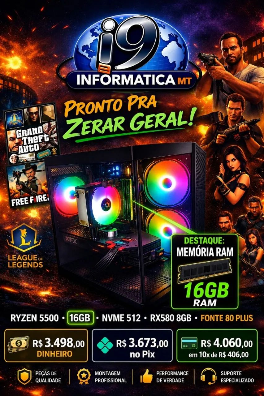 領収証OK R5 5500GT/16G/SSD512G/Office2021 PC Gamer Ryzen 5 5500 | 16GB RAM | RX 580 8GB | SSD NVMe Kingston