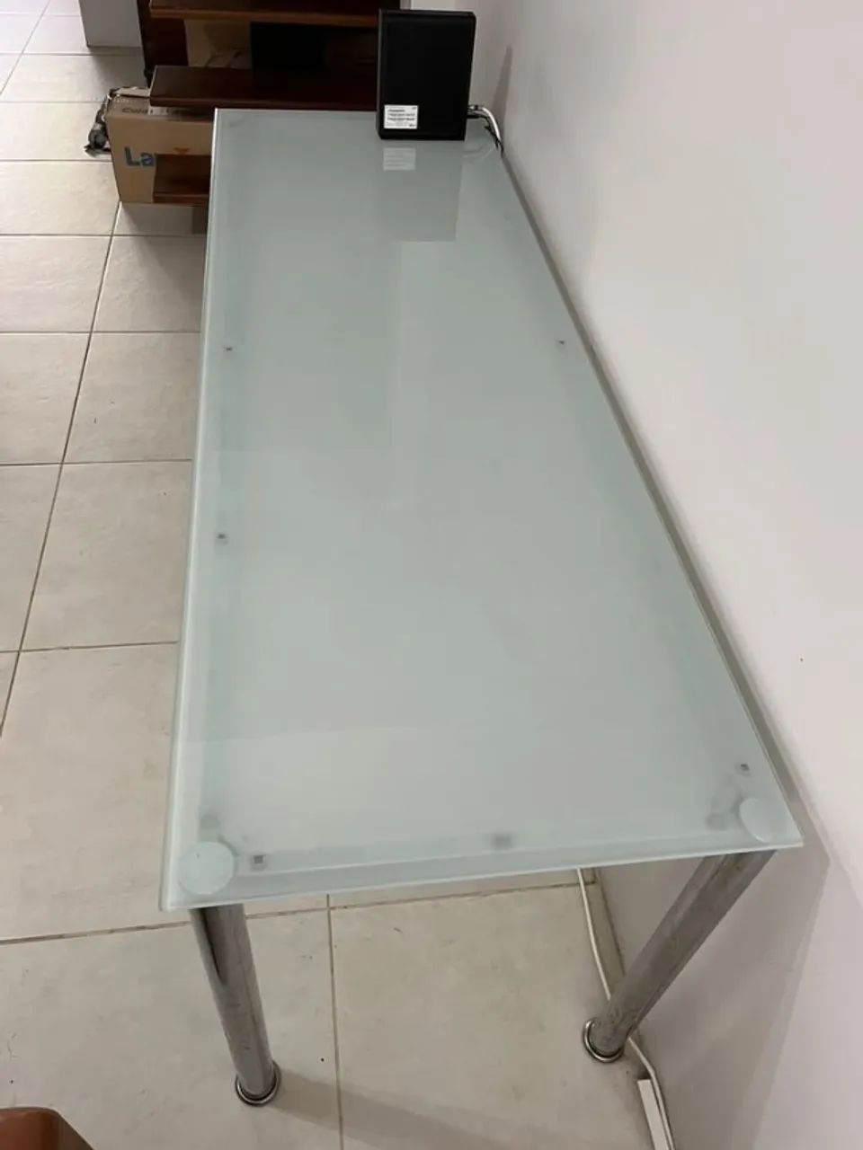 Mesa Tok&Stok de Vidro Temperado e Inox (180cm x 60cm)