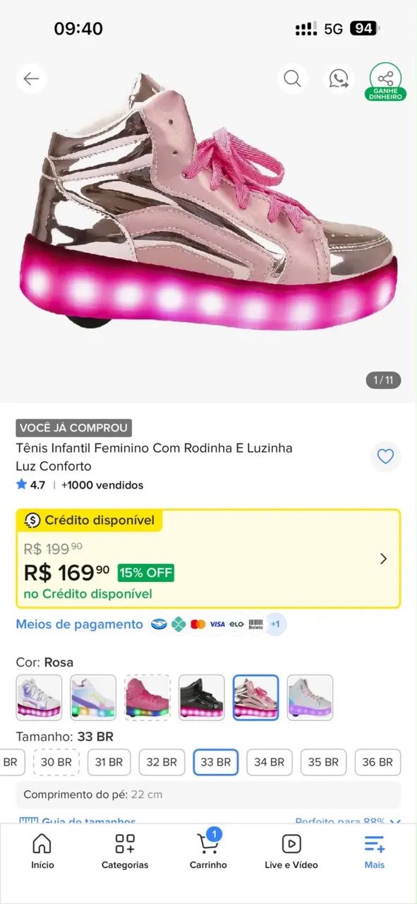Tênis de rodinha TAM 33 - Foto 3