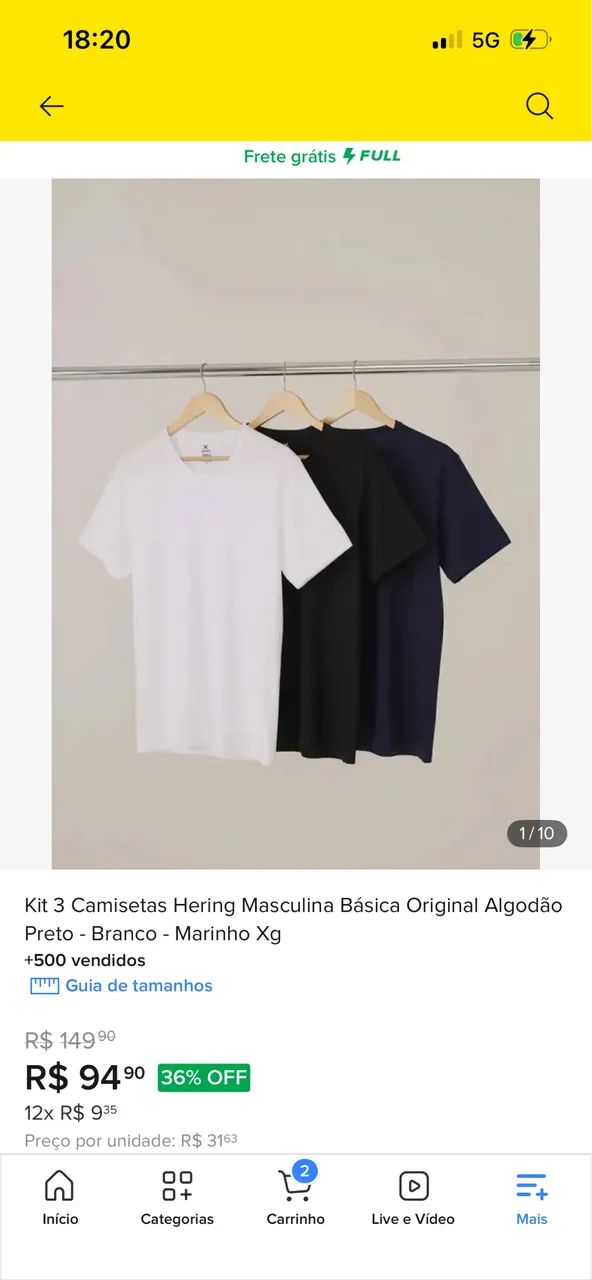 3 camisetas Hering XG 80,00