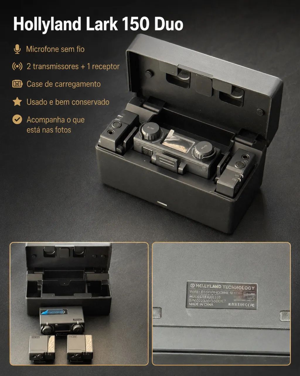 Microfone Sem Fio Hollyland Lark 150 Duo Usado com Case