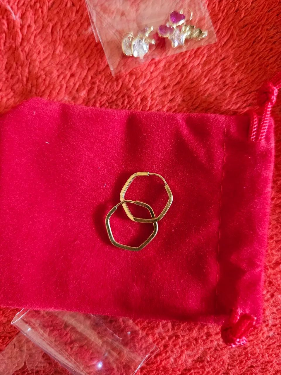 Argola sextavada ouro 18k - Foto 2