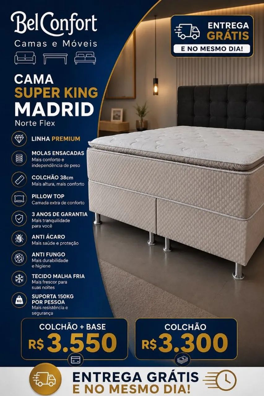 Cama super king Madrid linha Premium 