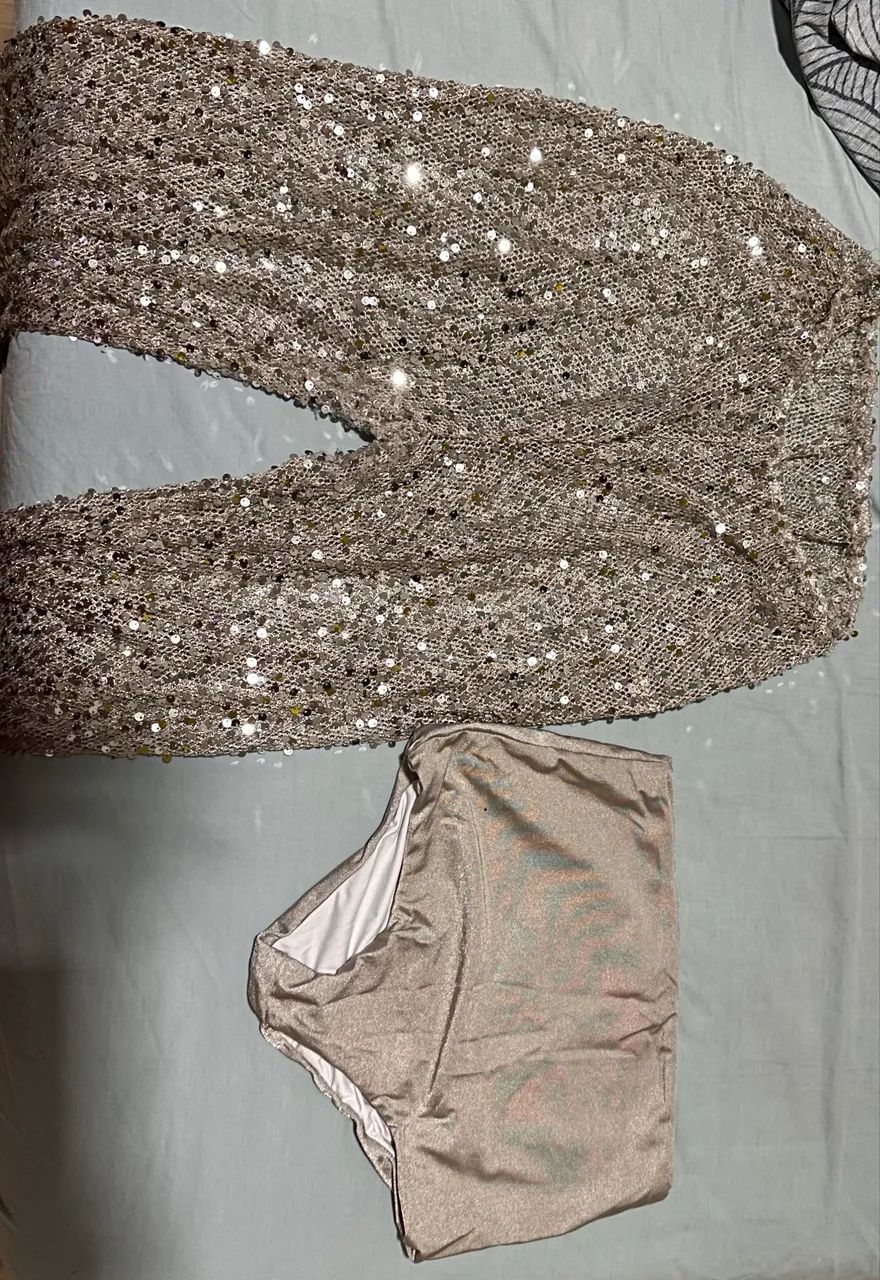 Calça reta telada com paetê cinza (M) - Foto 4