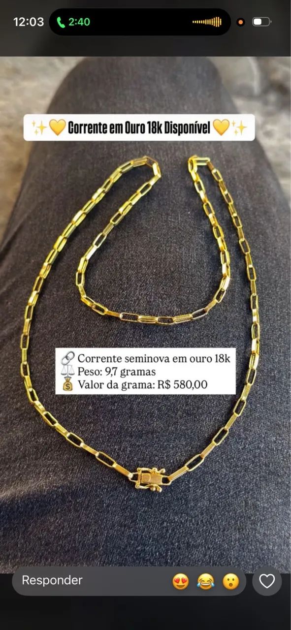 Corrente de ouro 18k 9.7gramas 570,00$ o grama  - Foto 2
