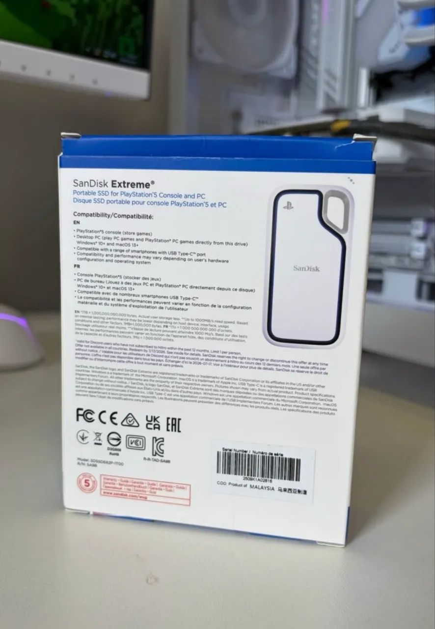 SSD Externo Sandisk Extreme 1TB PlayStation NOVO - Foto 2