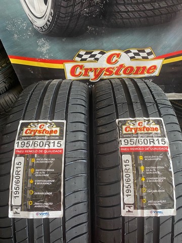 2 pneus 195/60 r15 remolde Crystone (inmetro, garantia, borracha vipal)