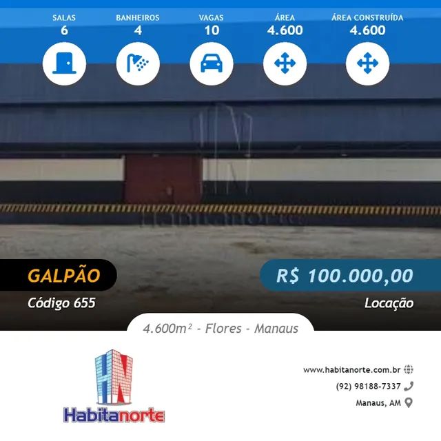 GALPÃO / DEPÓSITO / ARMAZÉM 4.600M² ALUGUEL NO BAIRRO FLORES  - NÍVEL 5