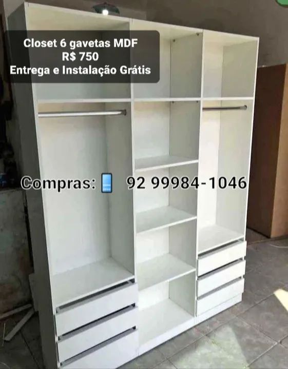 Closet 6 Gavetas MDF (Entrega e Montagem)
