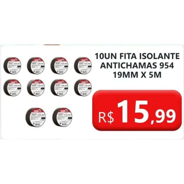 Kit c/10 Un Fita isolante nove54  Antichamas 19mm x 5m