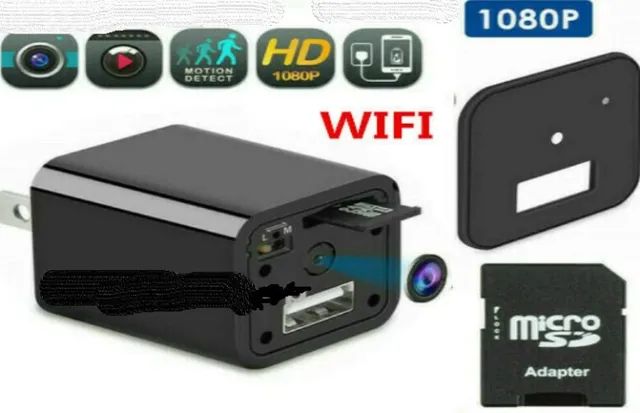 Camera Wifi Espiã Carregador 1080 Hd Grava Cartão Micro Sd