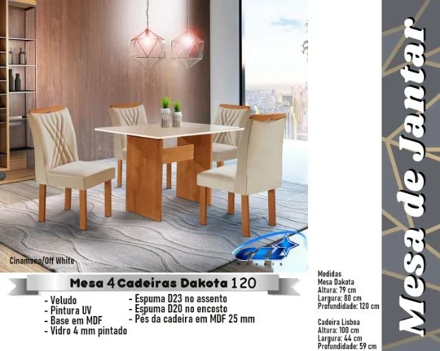  sala mesa jantar tampo de vidro 4 cadeiras