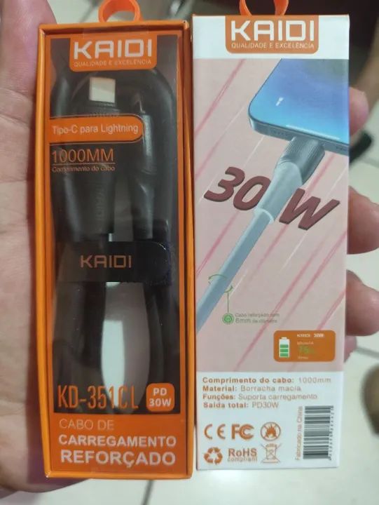 Cabo de Carregamento Reforçado para Smartwatch - 1m - Tipo C para Lightning - PD 30W - Foto 2