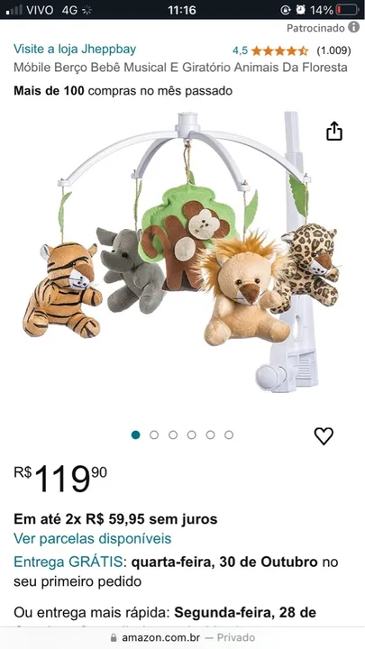 Móbile de Pelúcia para Bebê - Safari