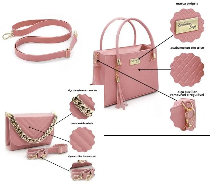 Bolsa Kit 3 Peças Rosa - Foto 2