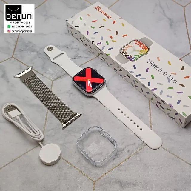 Relógio Inteligente W29 Pro Silver + pulseira extra, armazena música, conecta fone  - Foto 6