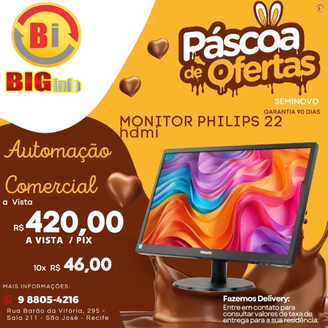 Monitor PHILIPS 21,5" LCD   Widescreen  , Conexão VGA, HDMI - Garantia 