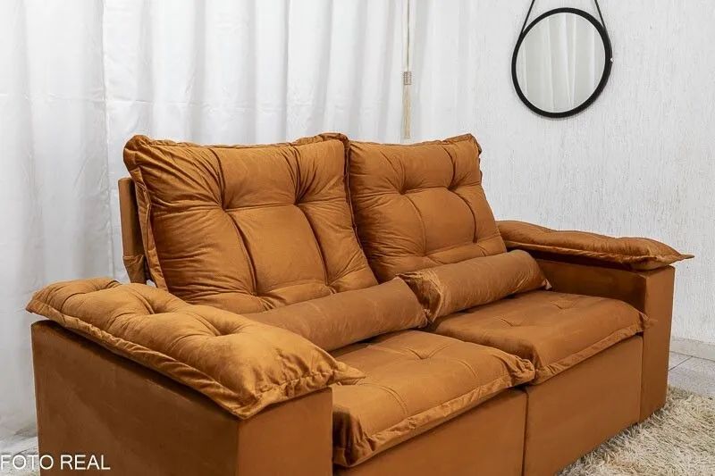 Sofá Retrátil Reclinável 2 Lugares 2 Metros Veludo Terracota  - Foto 4