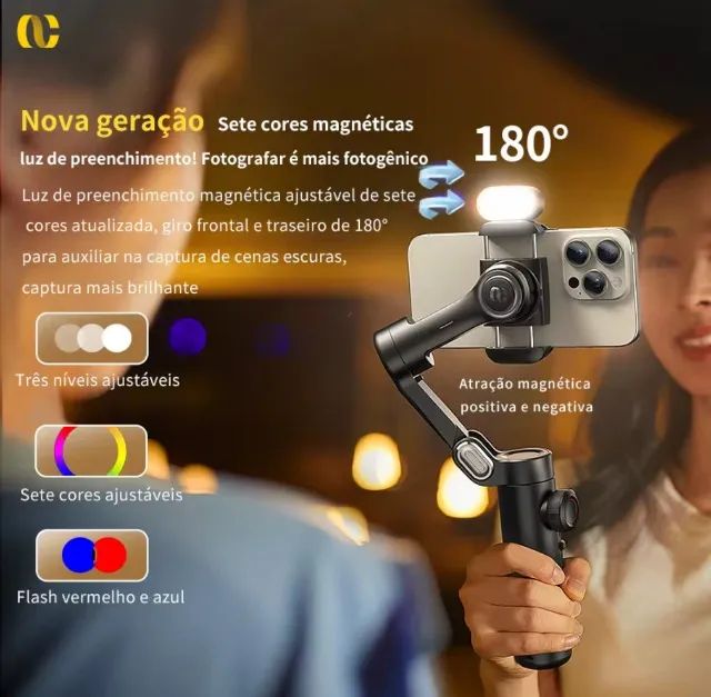 Estabilizador Gimbal - AOCHUAN - 3 eixos - Com Flash64318616799233121