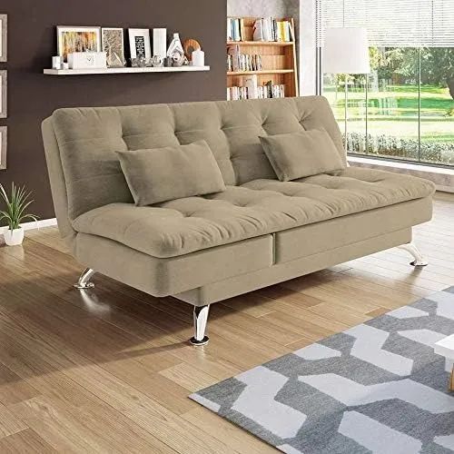  Sofá-Cama Chase Casal 3 Lugares Amanda Suede Bege