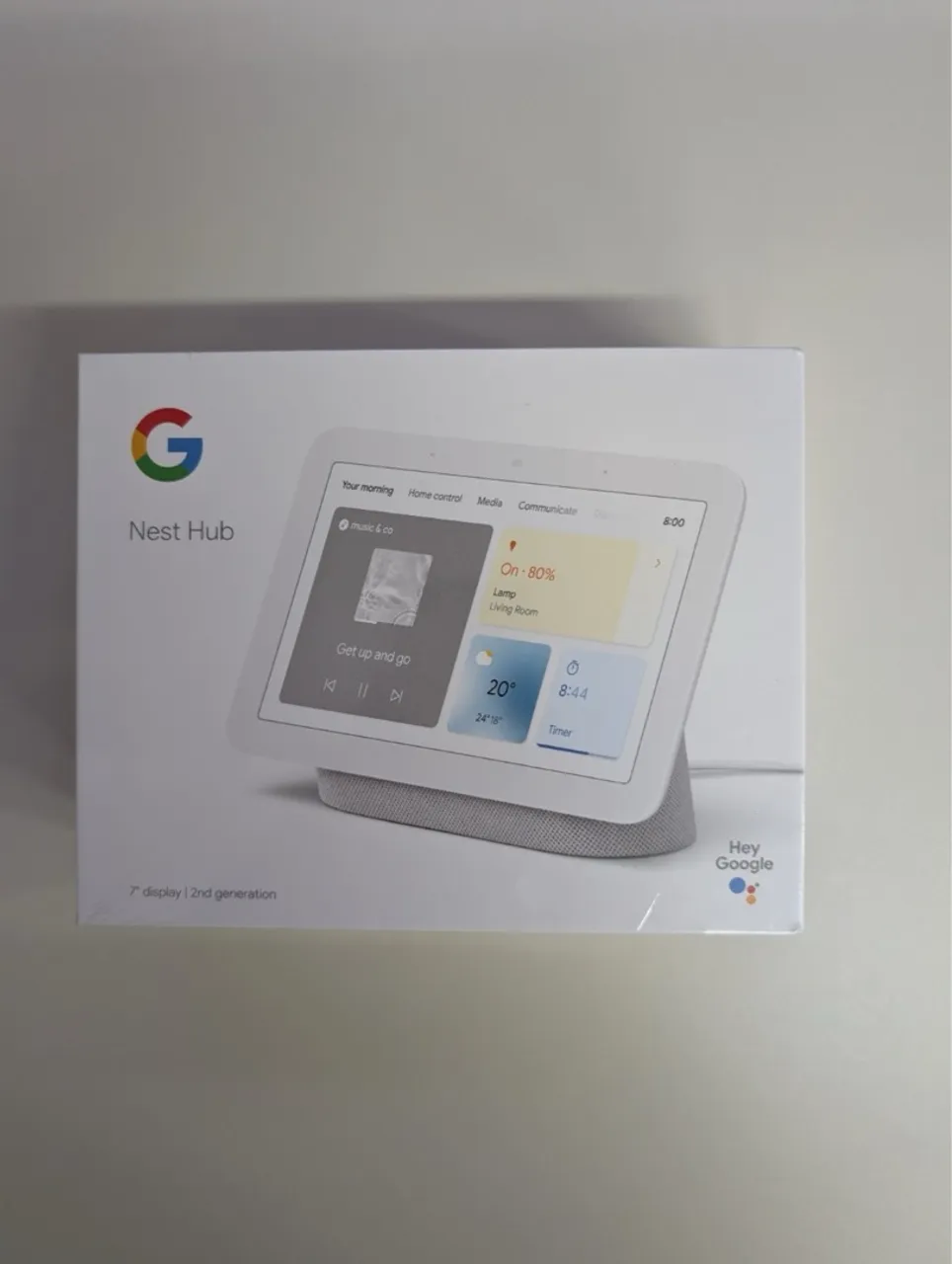 Google Nest Hub 2 Gen, cor chalk, lacrado.