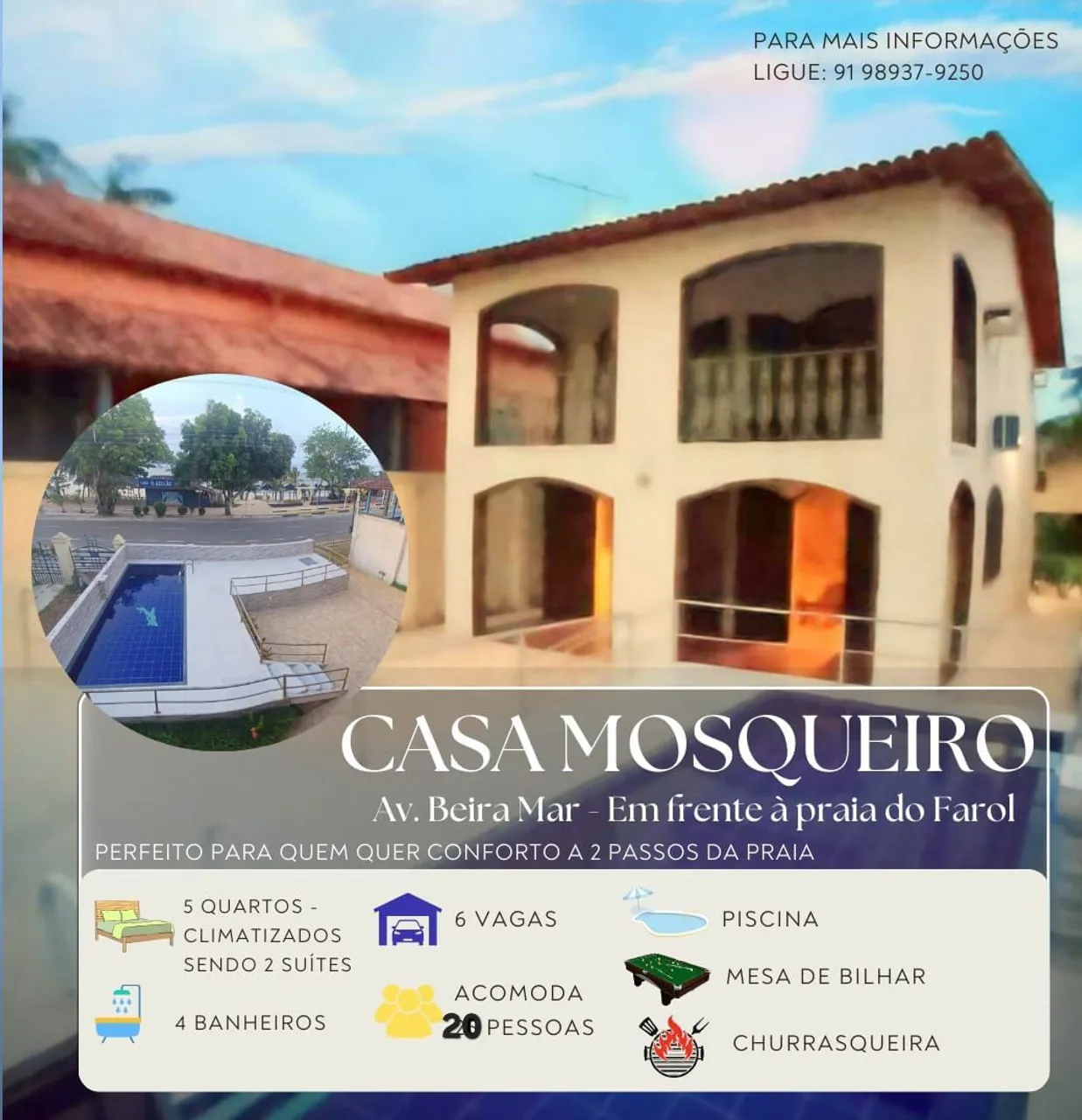 Casa Mosqueiro orla do Farol livre agosto