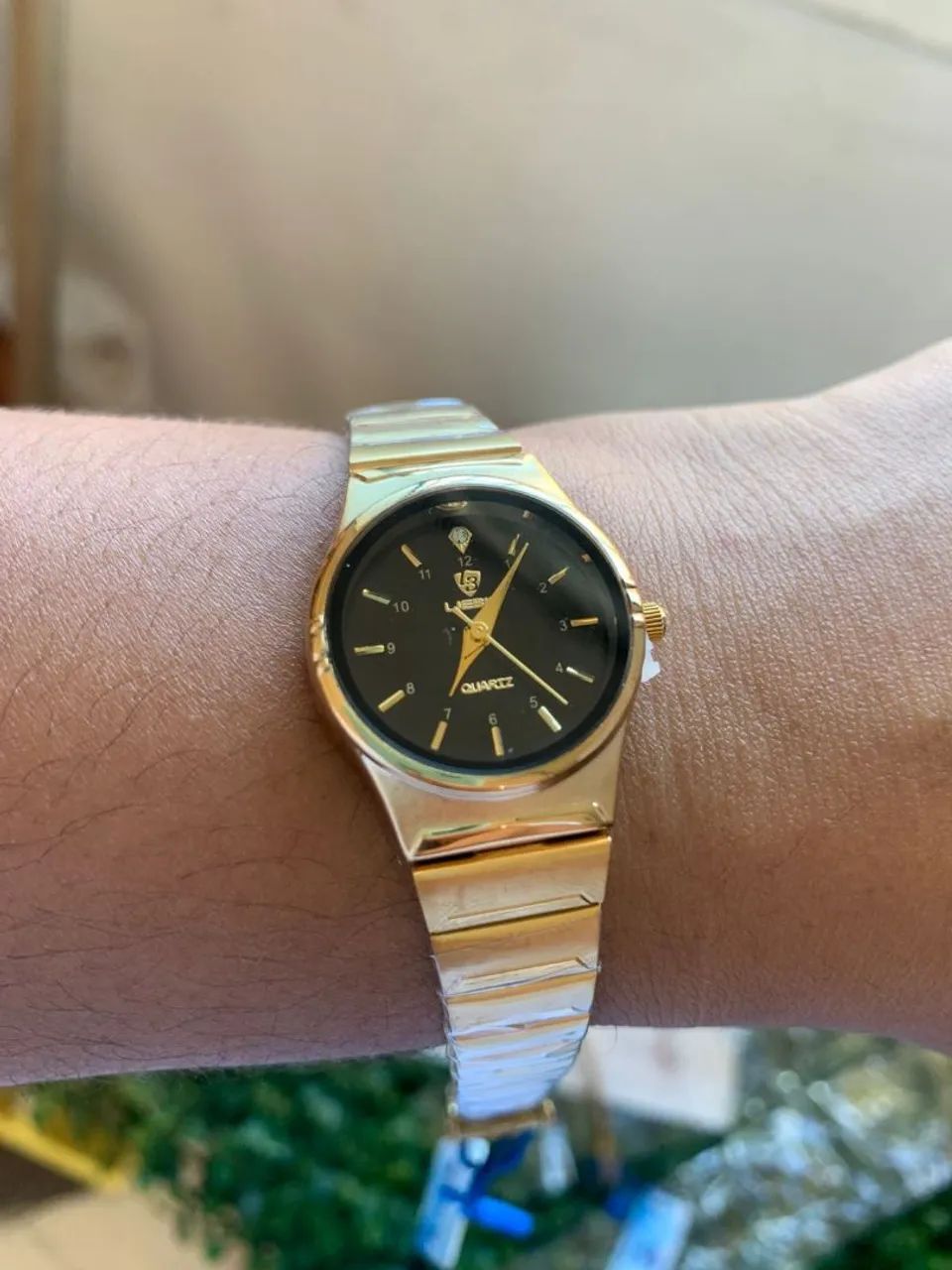 Relógio Dourado Quartz Elegante a prova de água 