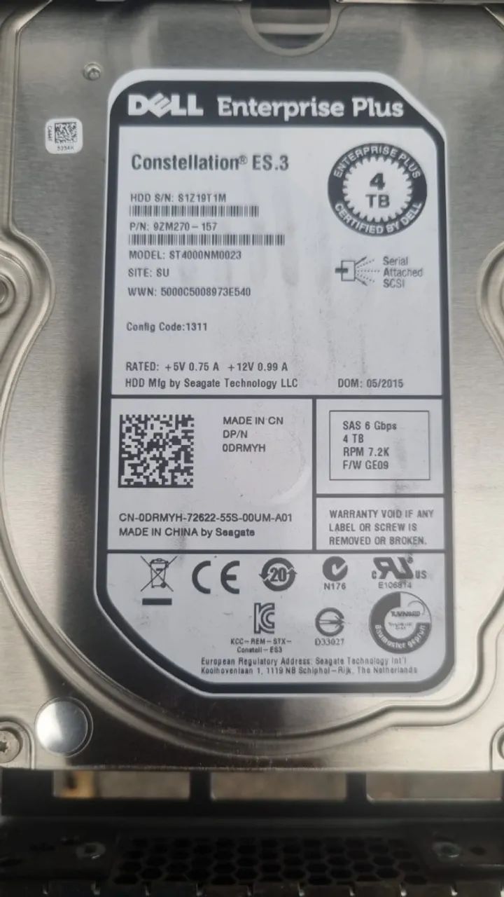 Hd dell 4tb sas 6gbps 7.2k  Dp/n 0drmyh
