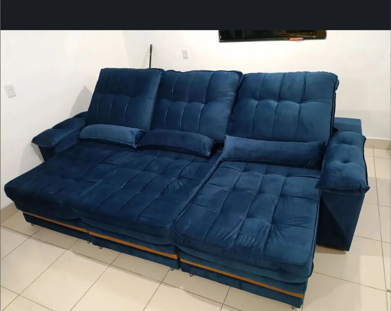 Sofá retrátil reclinável prime 2.90 veludo pronta entrega oxi