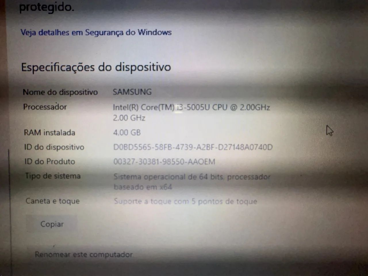 Notebook Samsung i3 5005U 4GB