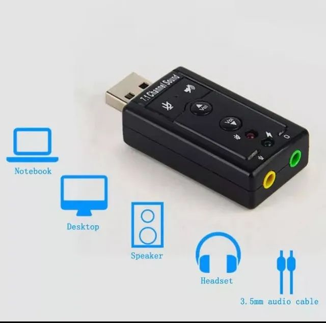 Placa De Som (Áudio) Usb 7.1 Adaptador Canais Fone De Ouvido Áudio - Foto 2