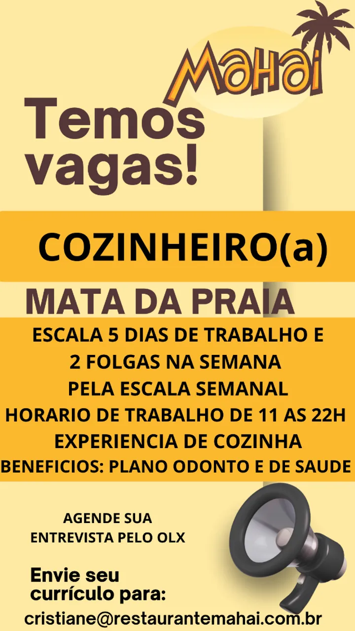 VAGA DE COZINHEIRO(A)