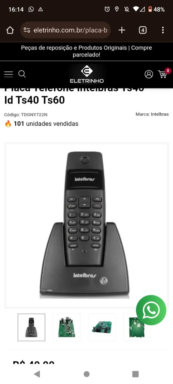 Telefone Intelbras seminovos kit com 2 sem fio ts40 e ts3110 identificar de chamada