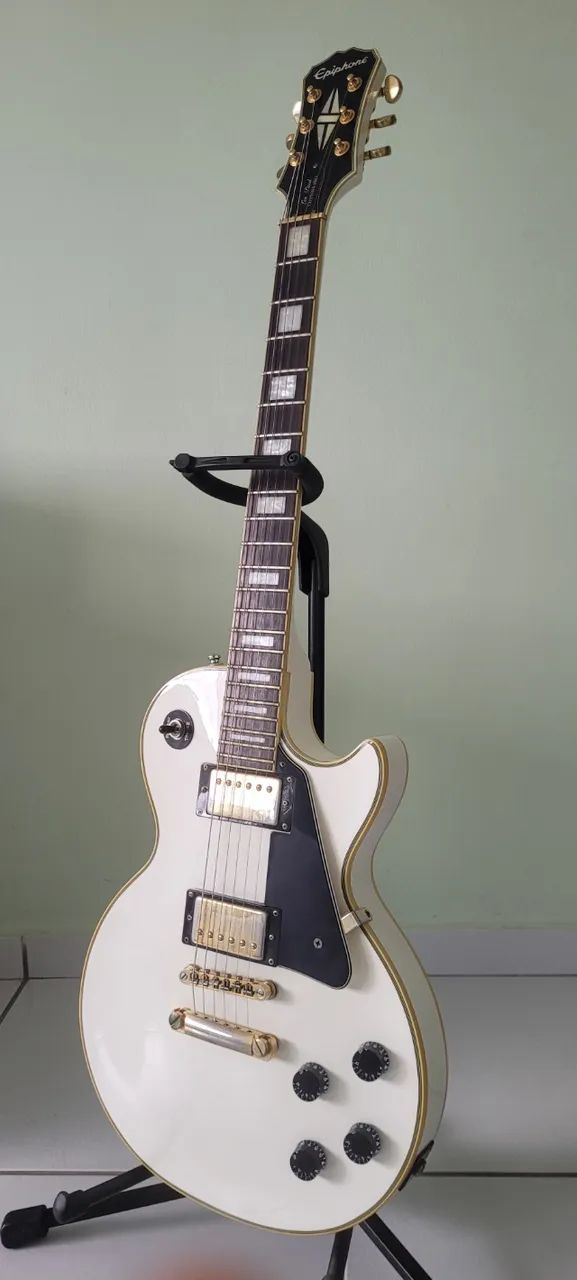 Guitarra Les Paul Epiphone Custom Pro Branca + Super case de fibra