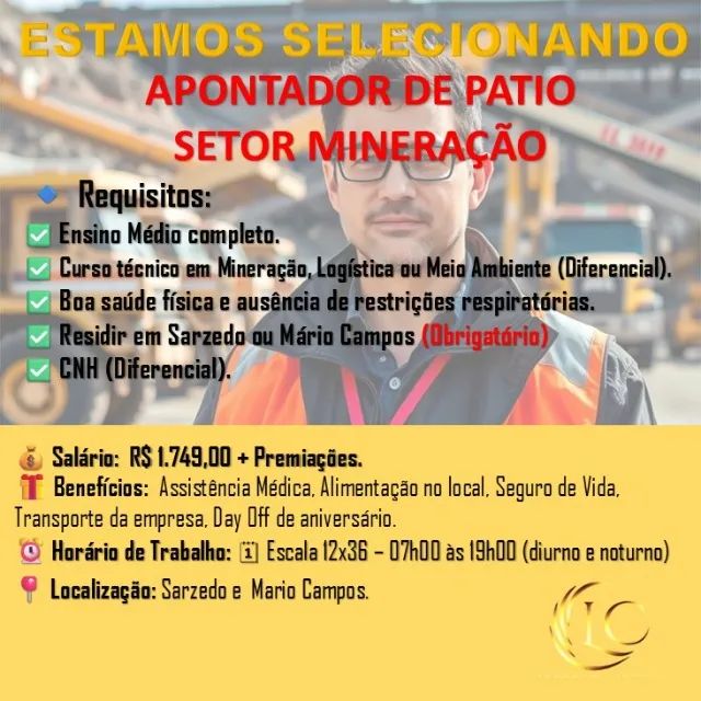 Oportunidade Apontador de Pátio e Encarregado de Turno  