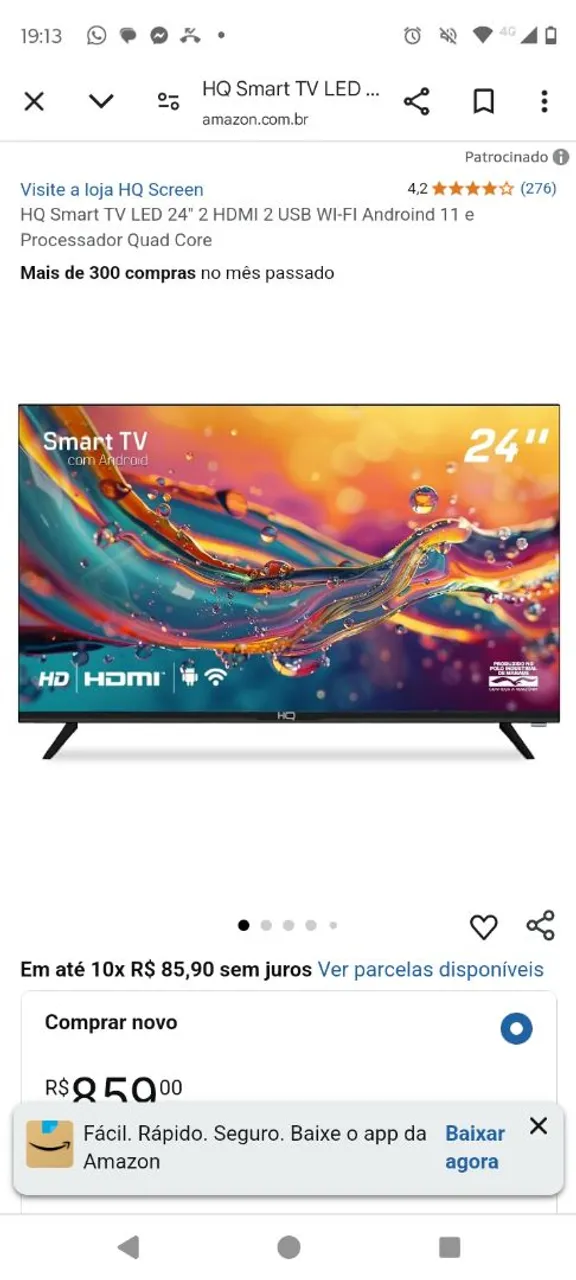 TV LED 24 polegadas Smart Android HQ