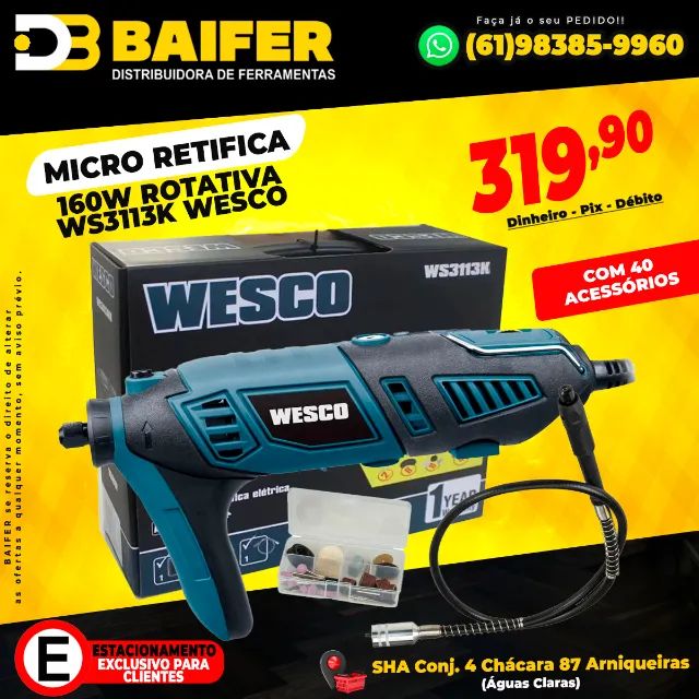 Micro Retifica 160w Rotativa Com 40 Acessórios Ws3113k Wesco