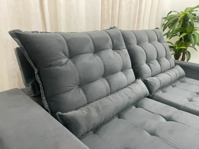 Sofá Retrátil e Reclinável Londres Cinza com Almofada - Foto 3