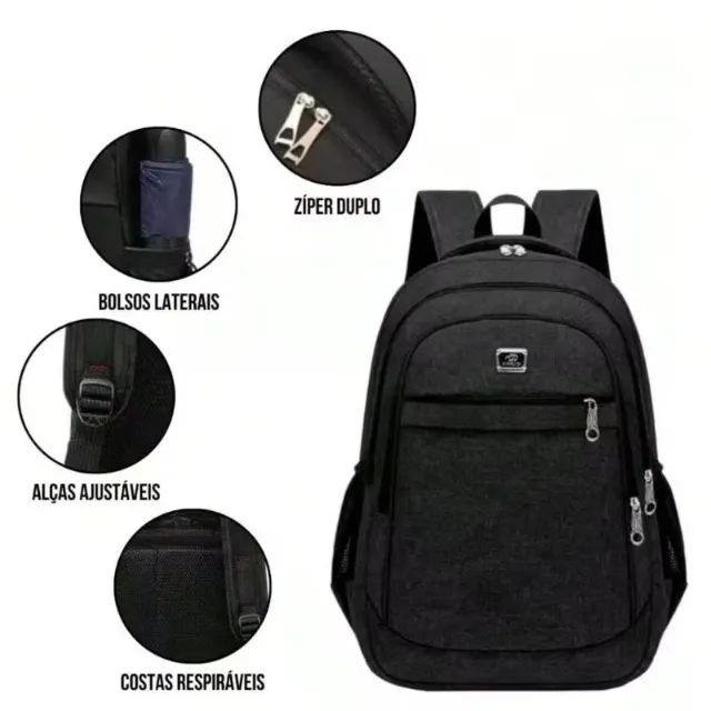 Mochila Bolsa Escolar Premium Resistente Prática Trabalho - Preta - Foto 2