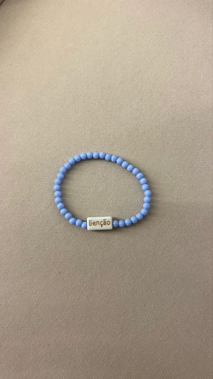 PULSEIRA DE MIÇANGAS AZUL COM PINGENTE ?BENÇÃO? (NOVA) - Foto 4