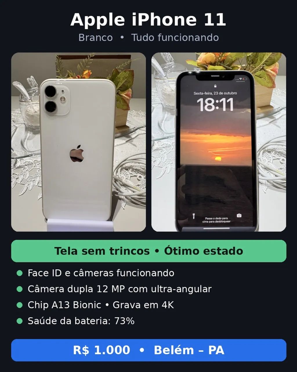 ? Apple iPhone 11 - Branco - 64 GB