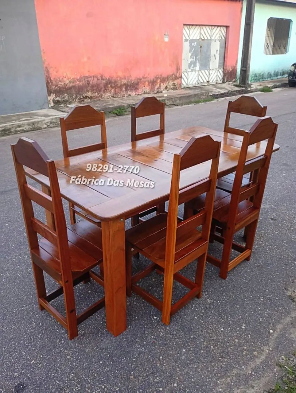 MESA DE MADEIRA DE LEI COM 6 CADEIRAS  - Foto 3