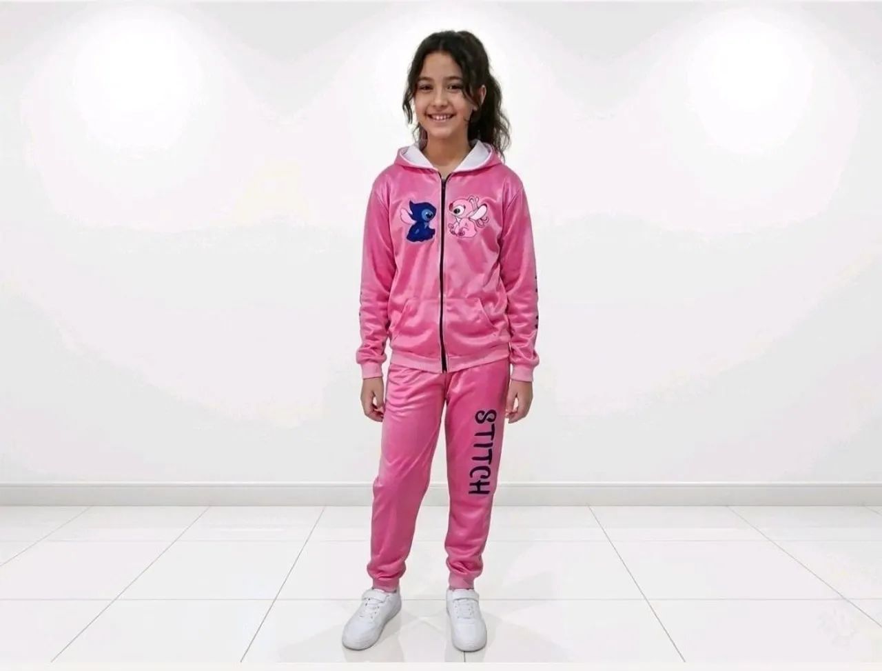 conjunto infantil stitch e angel rosa
