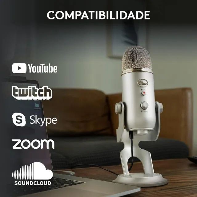 Microfone Condensador Usb Blue Yeti - Prata Cor Silver - Foto 5
